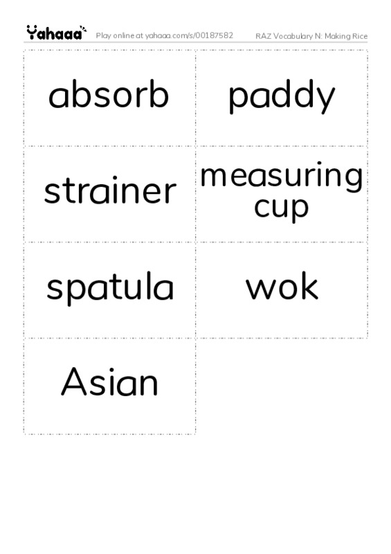 RAZ Vocabulary N: Making Rice PDF two columns flashcards