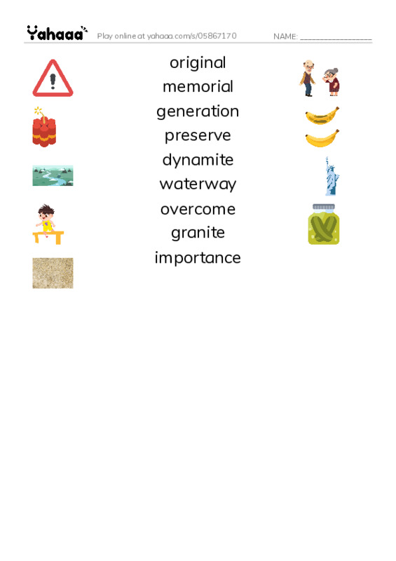 RAZ Vocabulary N: Mount Rushmore PDF three columns match words
