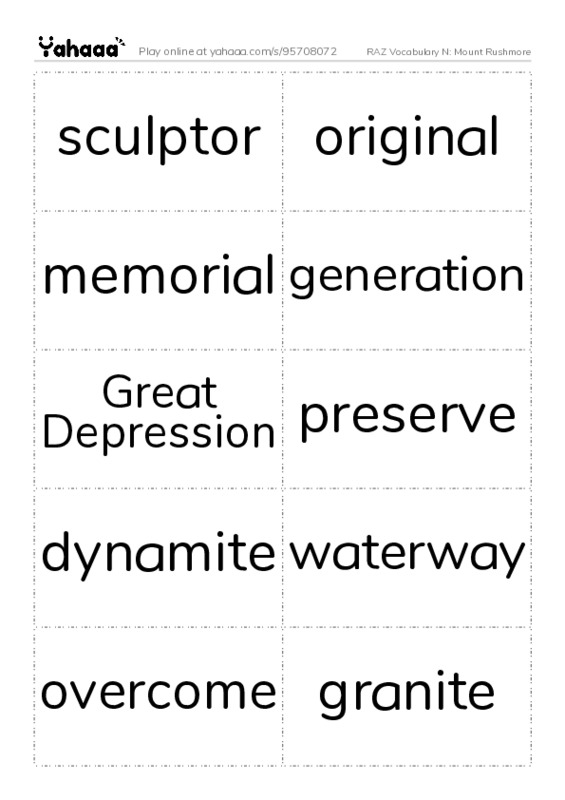 RAZ Vocabulary N: Mount Rushmore PDF two columns flashcards