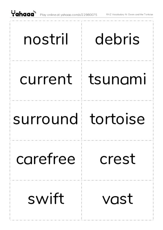 RAZ Vocabulary N: Owen and the Tortoise PDF two columns flashcards