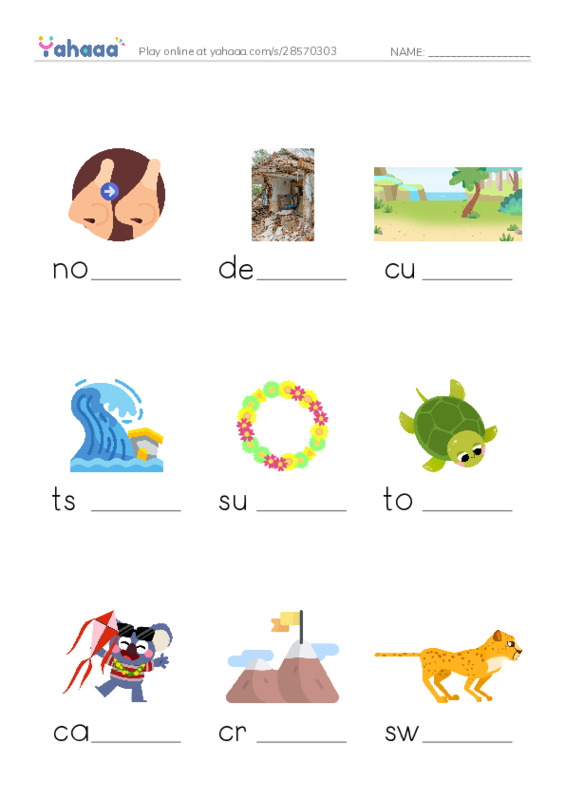 RAZ Vocabulary N: Owen and the Tortoise PDF worksheet to fill in words gaps