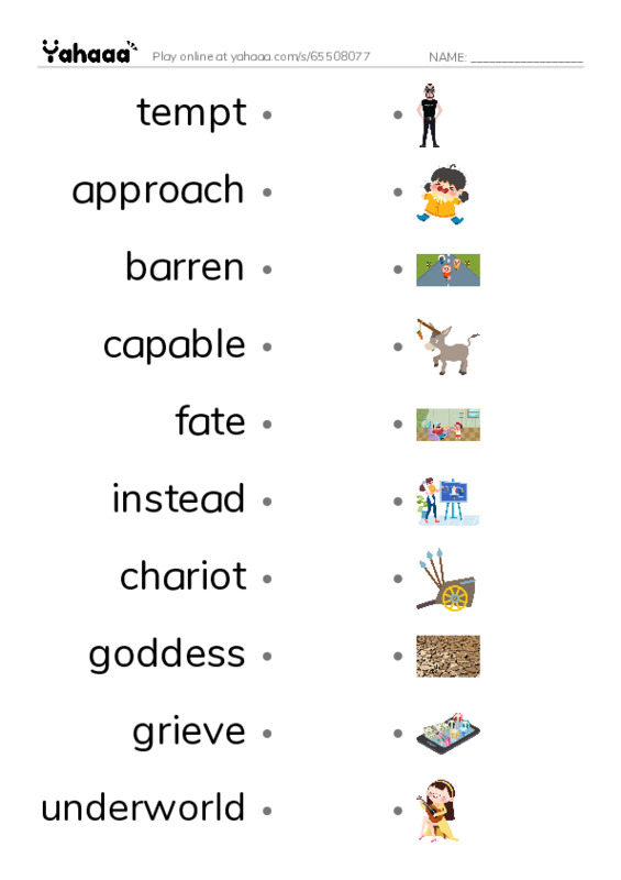 RAZ Vocabulary N: Persephone A Greek Myth PDF link match words worksheet