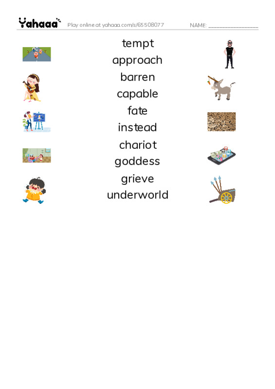 RAZ Vocabulary N: Persephone A Greek Myth PDF three columns match words