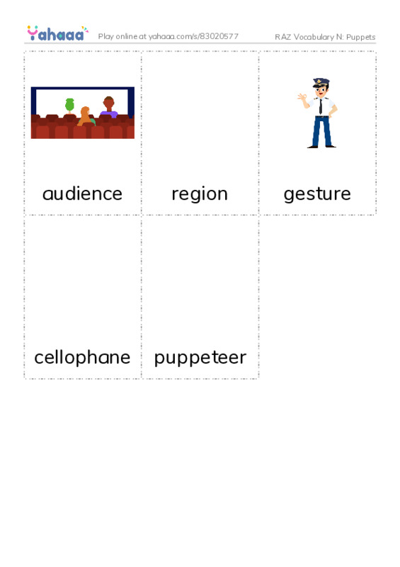 RAZ Vocabulary N: Puppets PDF flaschards with images