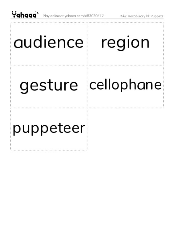 RAZ Vocabulary N: Puppets PDF two columns flashcards