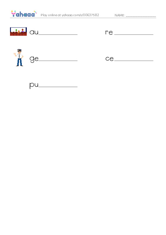 RAZ Vocabulary N: Puppets PDF worksheet writing row