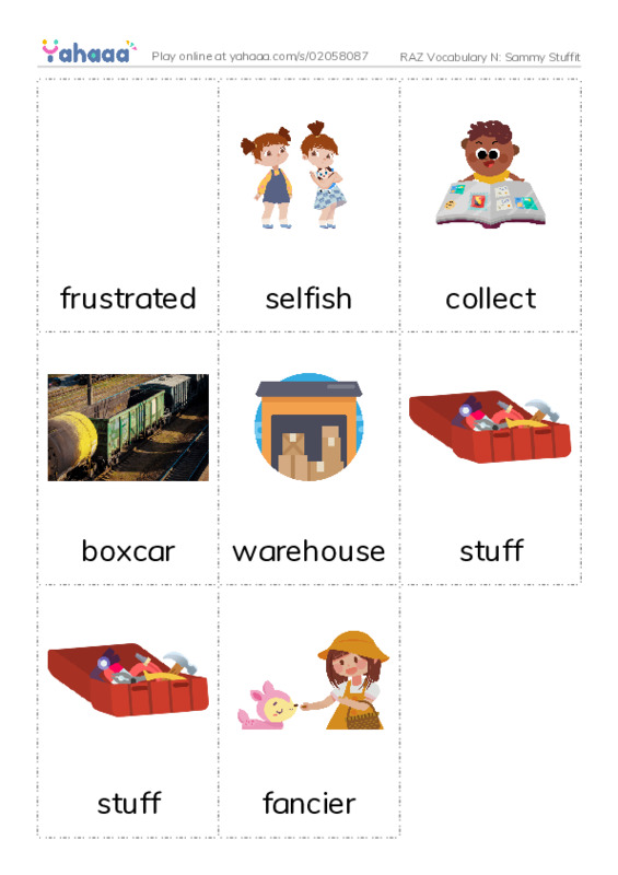RAZ Vocabulary N: Sammy Stuffit PDF flaschards with images