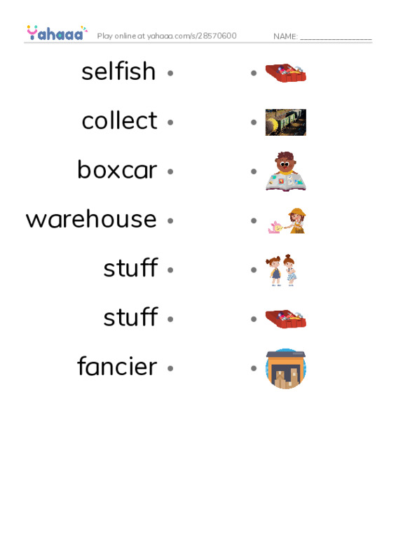 RAZ Vocabulary N: Sammy Stuffit PDF link match words worksheet