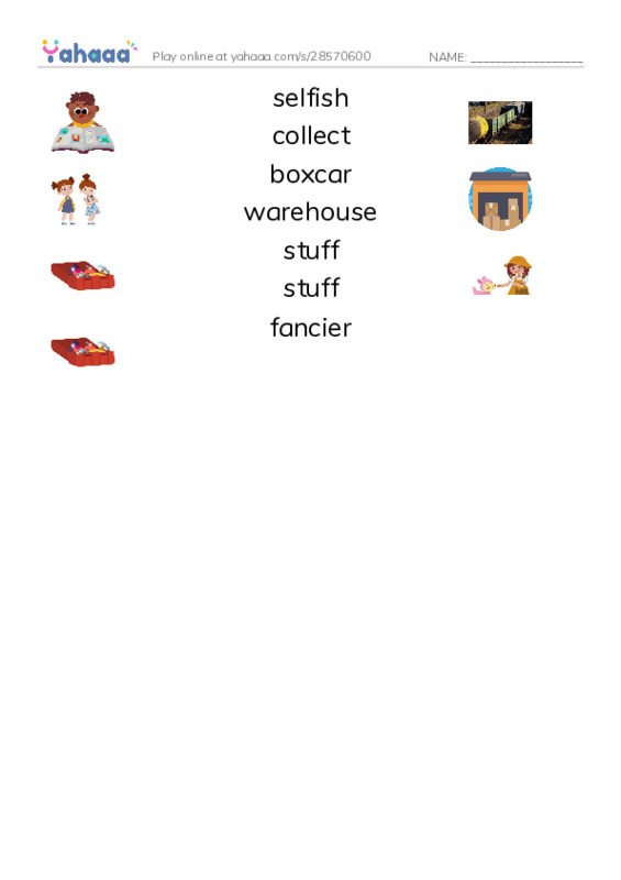 RAZ Vocabulary N: Sammy Stuffit PDF three columns match words