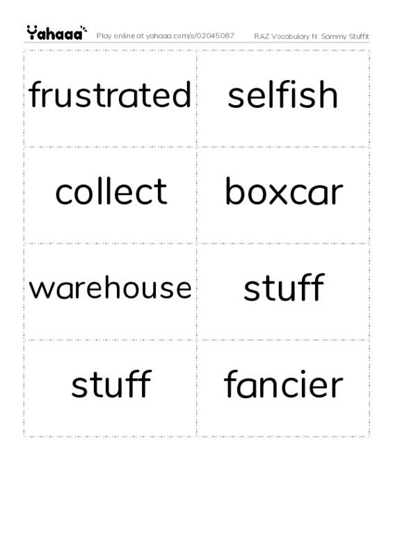 RAZ Vocabulary N: Sammy Stuffit PDF two columns flashcards