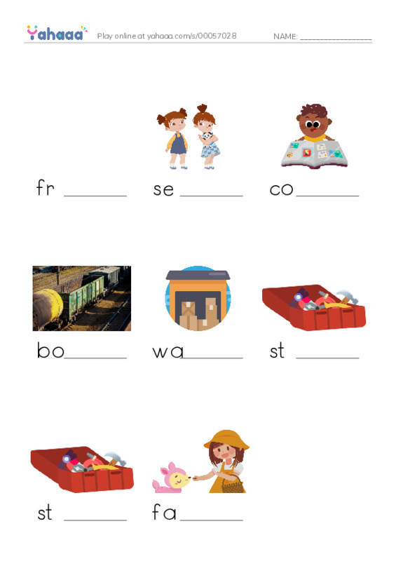RAZ Vocabulary N: Sammy Stuffit PDF worksheet to fill in words gaps