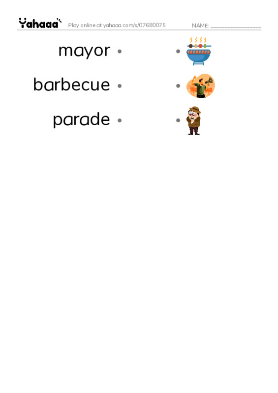 RAZ Vocabulary N: Sams Fourth of July PDF link match words worksheet