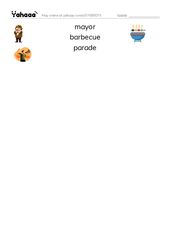 RAZ Vocabulary N: Sams Fourth of July PDF three columns match words