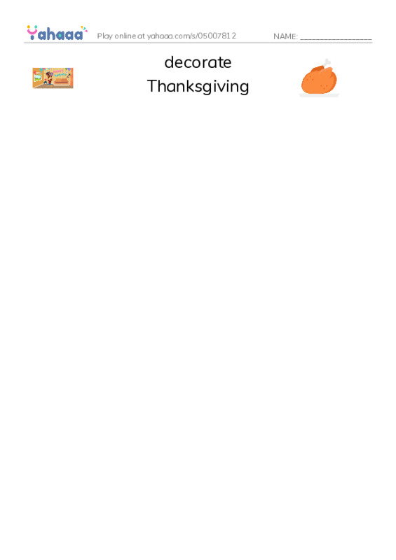 RAZ Vocabulary N: Spare the Turkey PDF three columns match words