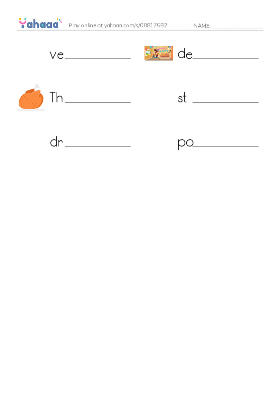 RAZ Vocabulary N: Spare the Turkey PDF worksheet writing row