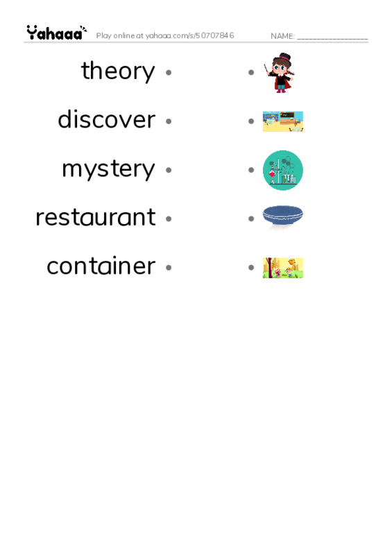 RAZ Vocabulary N: Sparkys Mystery Fortune PDF link match words worksheet