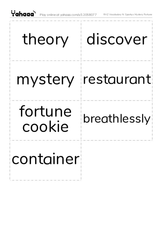 RAZ Vocabulary N: Sparkys Mystery Fortune PDF two columns flashcards