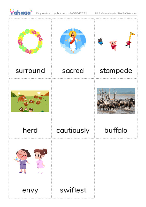 RAZ Vocabulary N: The Buffalo Hunt PDF flaschards with images
