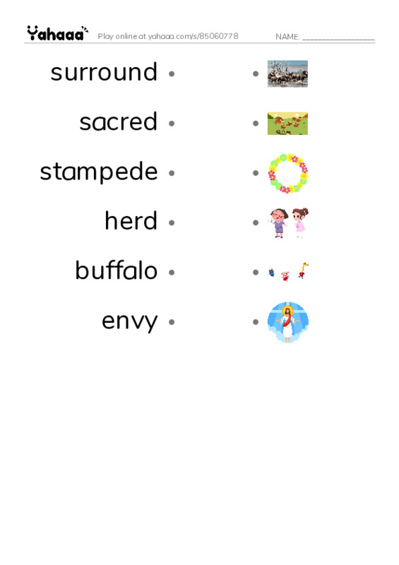 RAZ Vocabulary N: The Buffalo Hunt PDF link match words worksheet