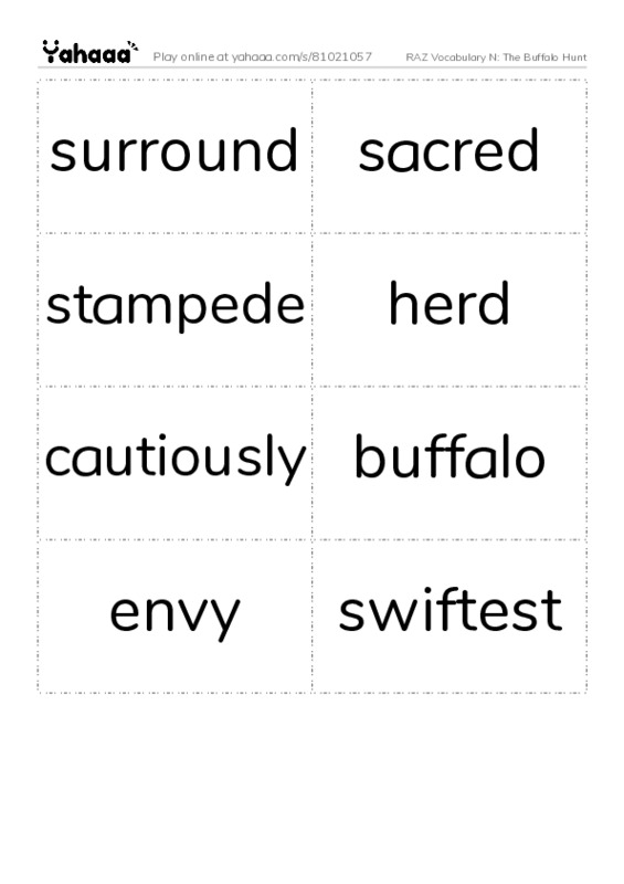 RAZ Vocabulary N: The Buffalo Hunt PDF two columns flashcards