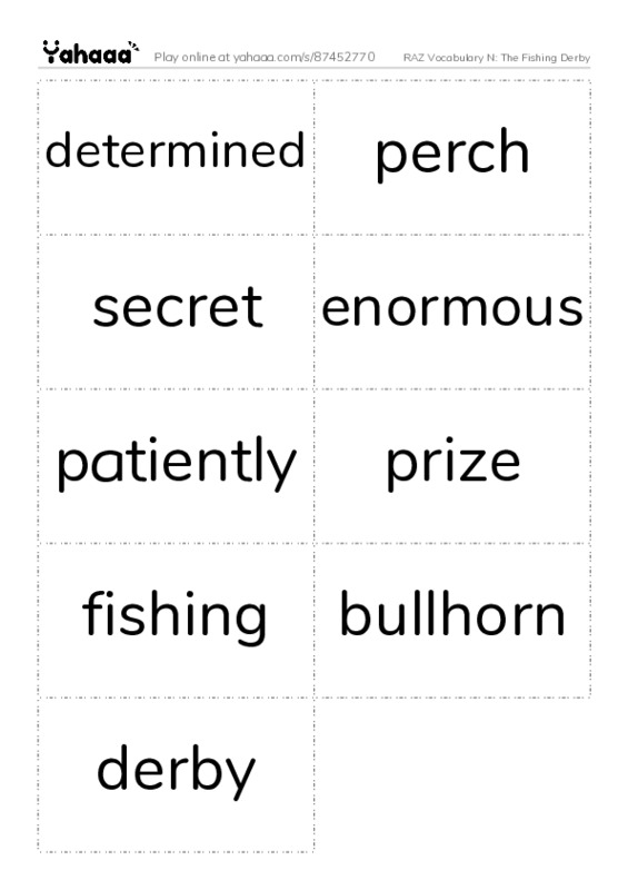 RAZ Vocabulary N: The Fishing Derby PDF two columns flashcards