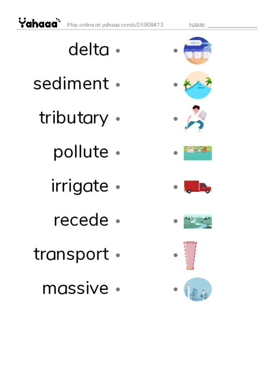 RAZ Vocabulary N: The Force of Water PDF link match words worksheet
