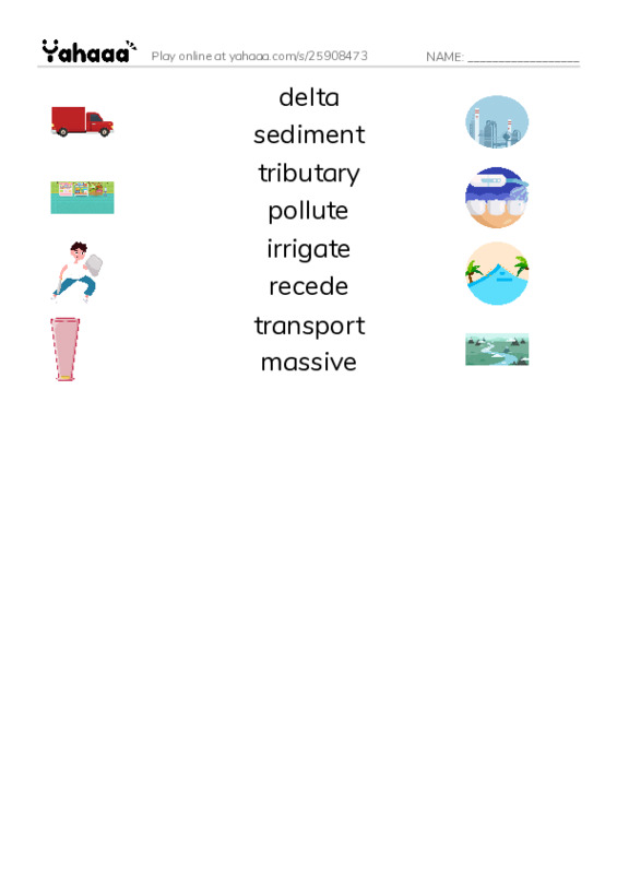 RAZ Vocabulary N: The Force of Water PDF three columns match words