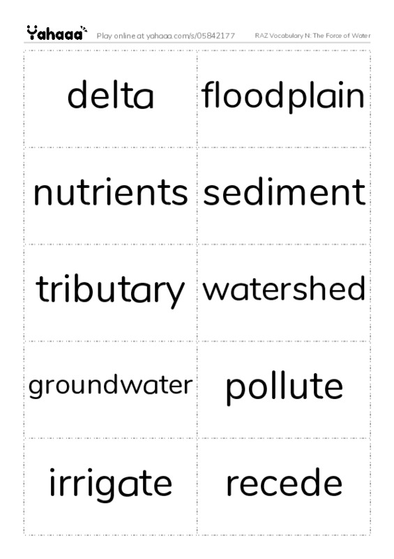 RAZ Vocabulary N: The Force of Water PDF two columns flashcards