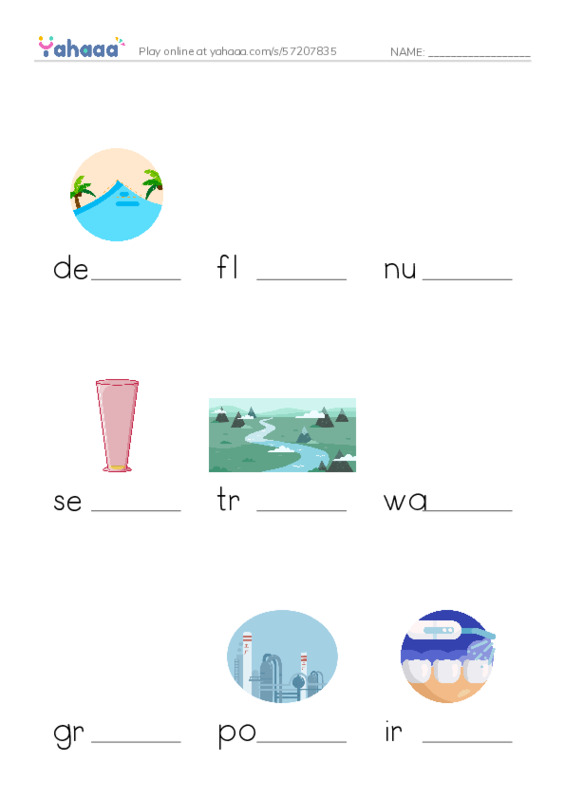 RAZ Vocabulary N: The Force of Water PDF worksheet to fill in words gaps