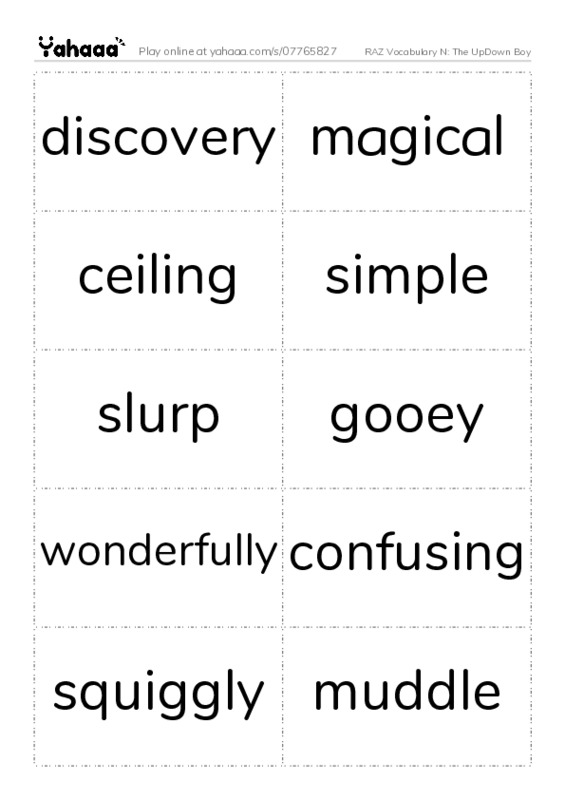 RAZ Vocabulary N: The UpDown Boy PDF two columns flashcards