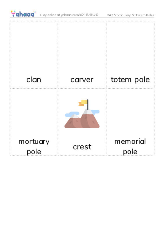 RAZ Vocabulary N: Totem Poles PDF flaschards with images