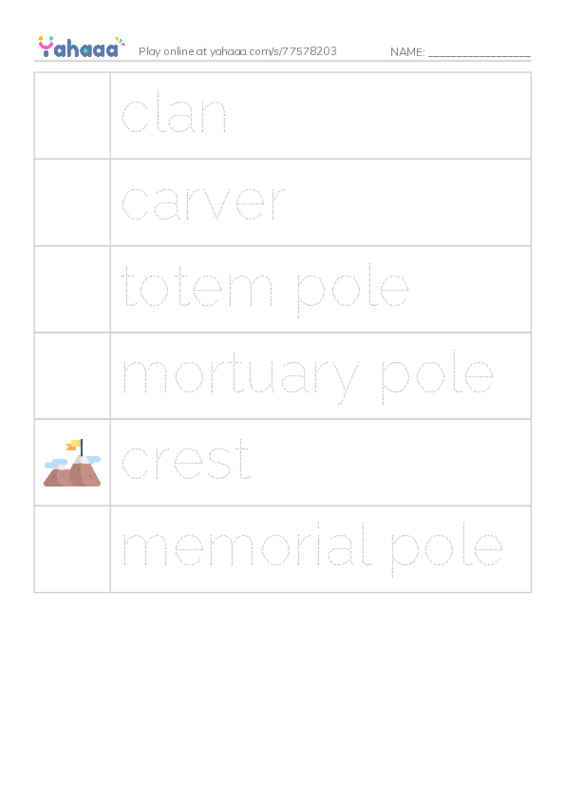 RAZ Vocabulary N: Totem Poles PDF one column image words