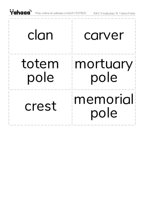 RAZ Vocabulary N: Totem Poles PDF two columns flashcards