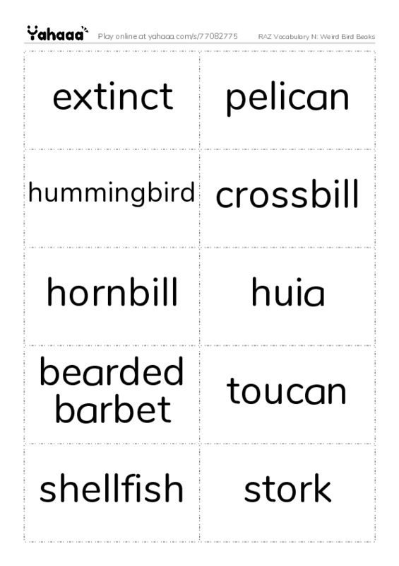 RAZ Vocabulary N: Weird Bird Beaks PDF two columns flashcards