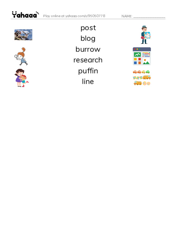 RAZ Vocabulary N: What Lives in This Hole PDF three columns match words