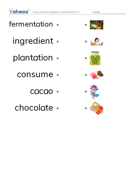 RAZ Vocabulary O: All About Chocolate PDF link match words worksheet