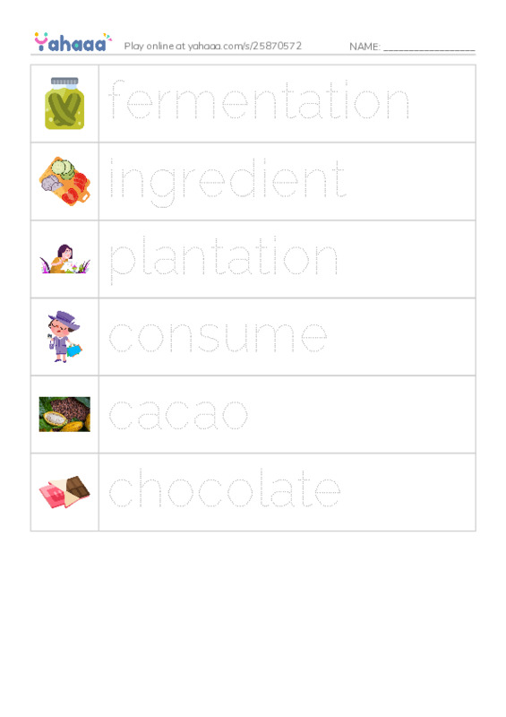 RAZ Vocabulary O: All About Chocolate PDF one column image words