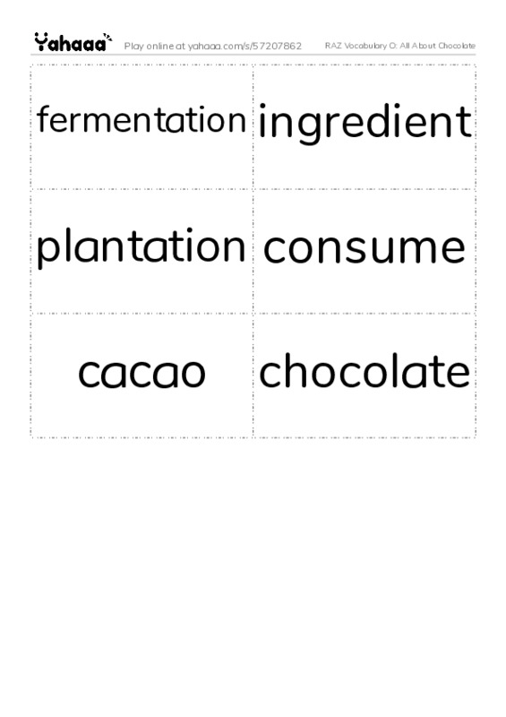 RAZ Vocabulary O: All About Chocolate PDF two columns flashcards