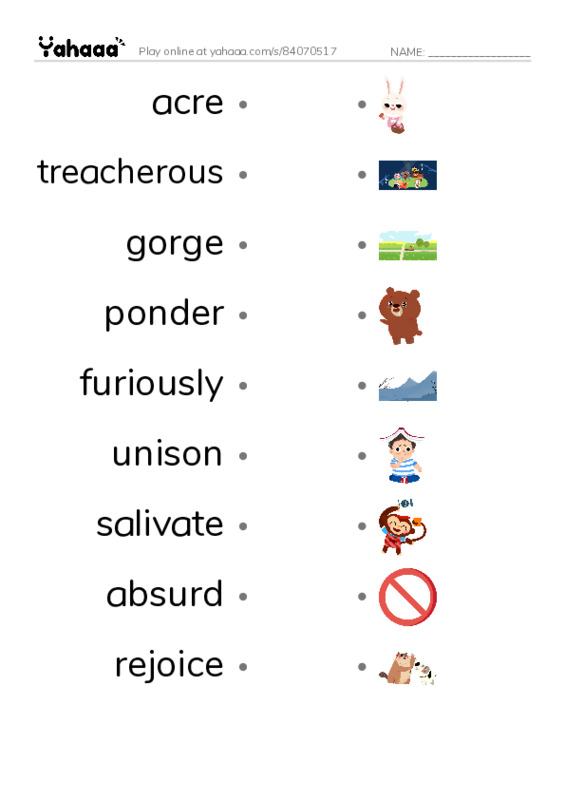 RAZ Vocabulary O: Anansi and the Talking Watermelon PDF link match words worksheet