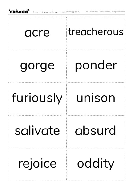 RAZ Vocabulary O: Anansi and the Talking Watermelon PDF two columns flashcards