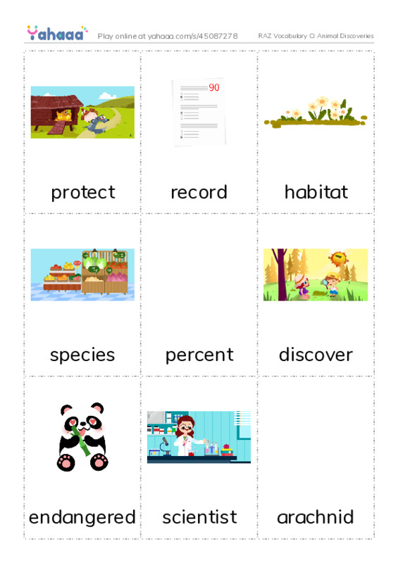RAZ Vocabulary O: Animal Discoveries PDF flaschards with images