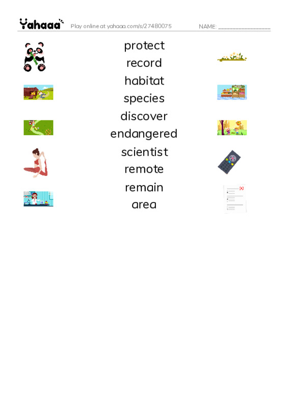 RAZ Vocabulary O: Animal Discoveries PDF three columns match words