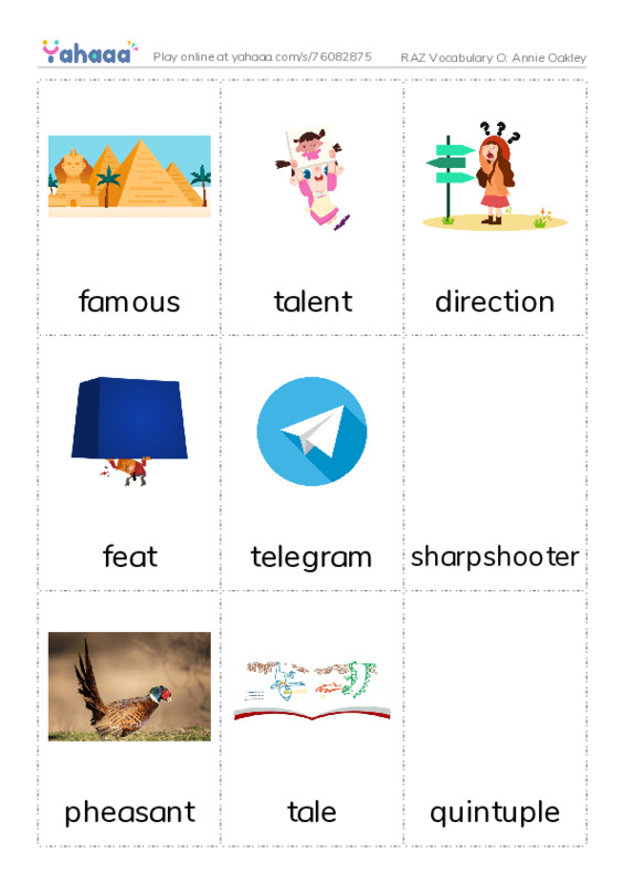 RAZ Vocabulary O: Annie Oakley PDF flaschards with images