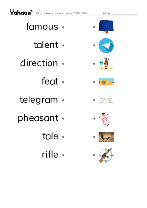 RAZ Vocabulary O: Annie Oakley PDF link match words worksheet