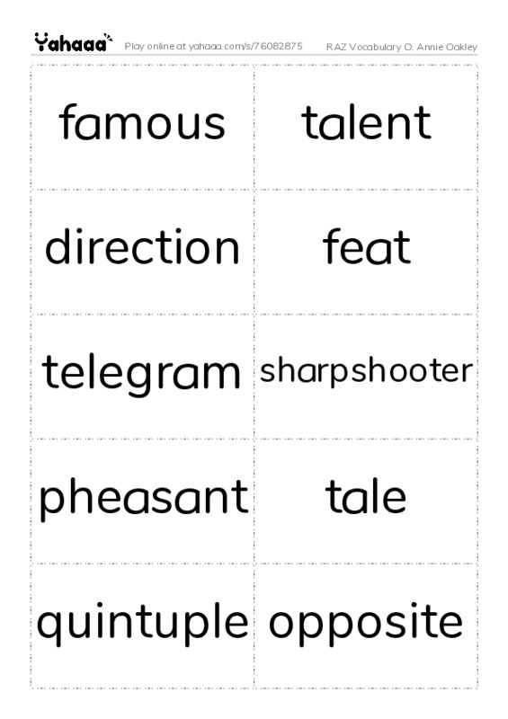 RAZ Vocabulary O: Annie Oakley PDF two columns flashcards