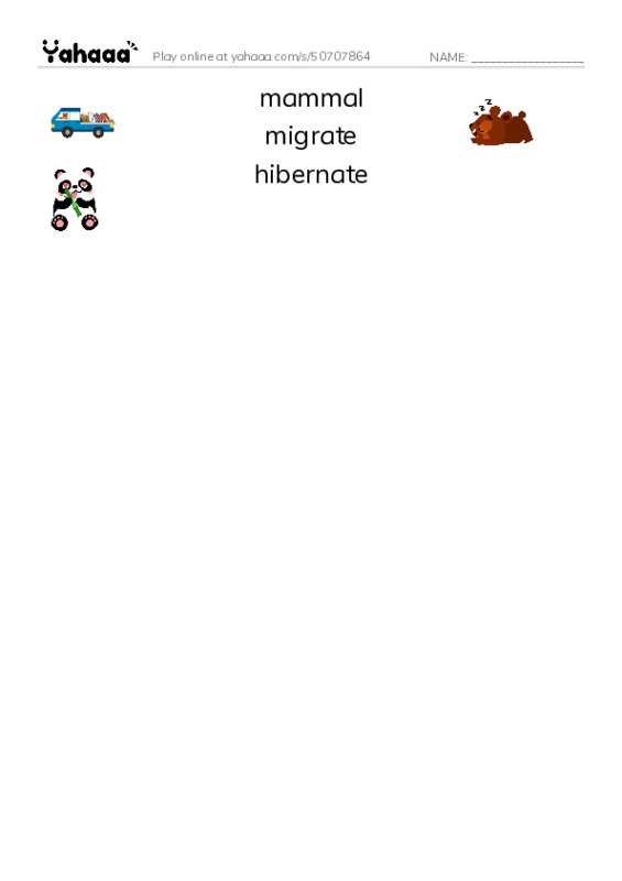 RAZ Vocabulary O: Bats PDF three columns match words