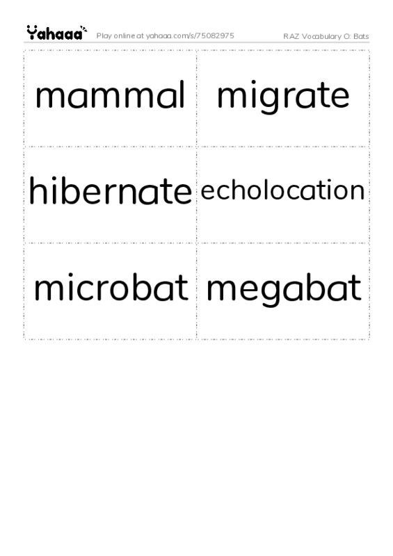 RAZ Vocabulary O: Bats PDF two columns flashcards
