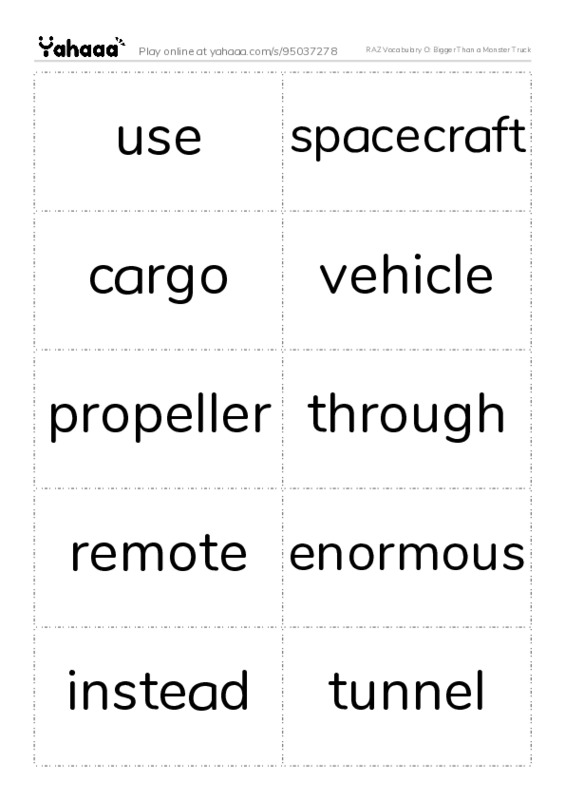 RAZ Vocabulary O: Bigger Than a Monster Truck PDF two columns flashcards