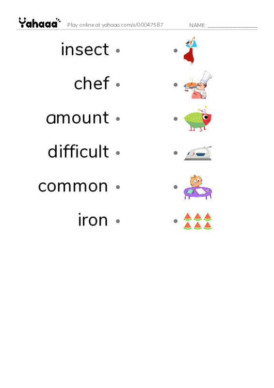 RAZ Vocabulary O: Edible Bugs1 PDF link match words worksheet