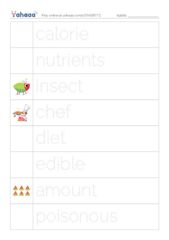 RAZ Vocabulary O: Edible Bugs1 PDF one column image words